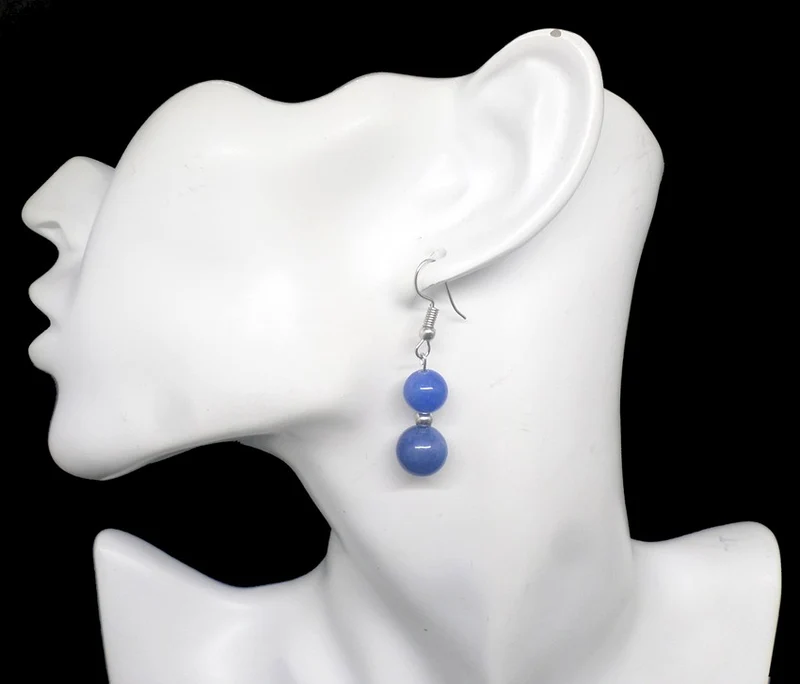 Boucles d'oreilles pendantes doubles perles d'aventurine bleue
