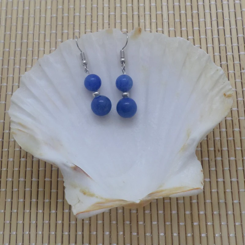 Boucles d'oreilles pendantes doubles perles d'aventurine bleue