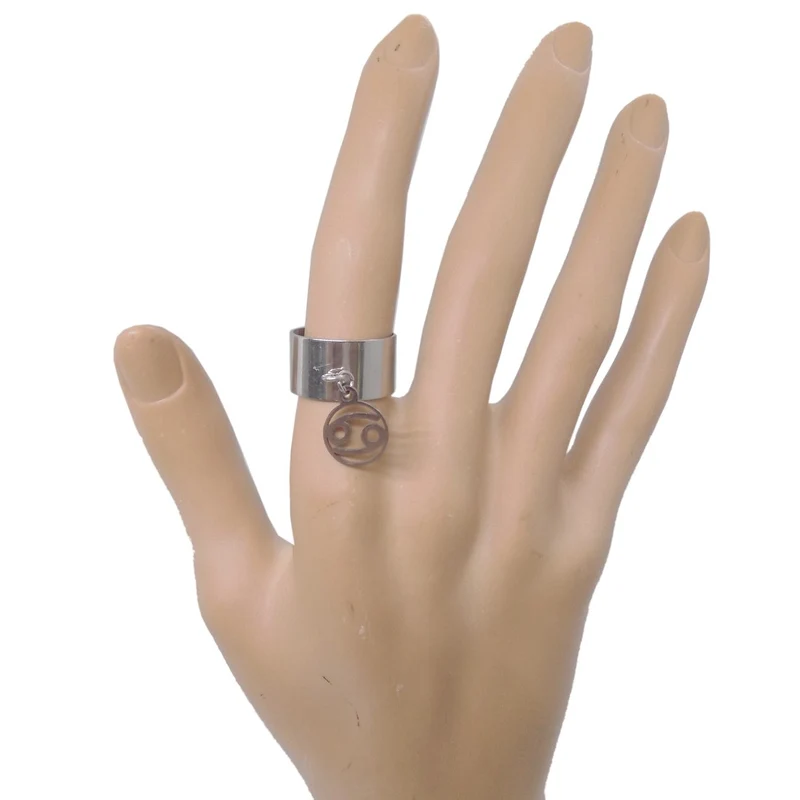 Bague large ajustable à pendentif signe astrologique cancer en acier inoxydable