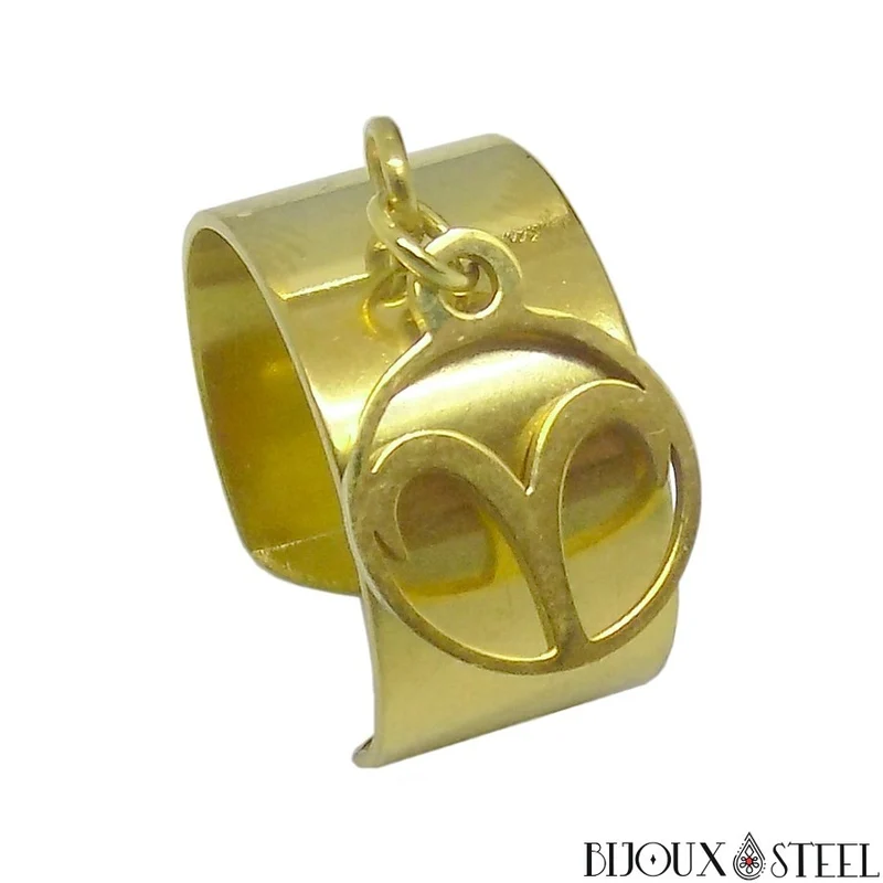 Bague large ajustable à pendentif signe astrologique bélier en acier inoxydable
