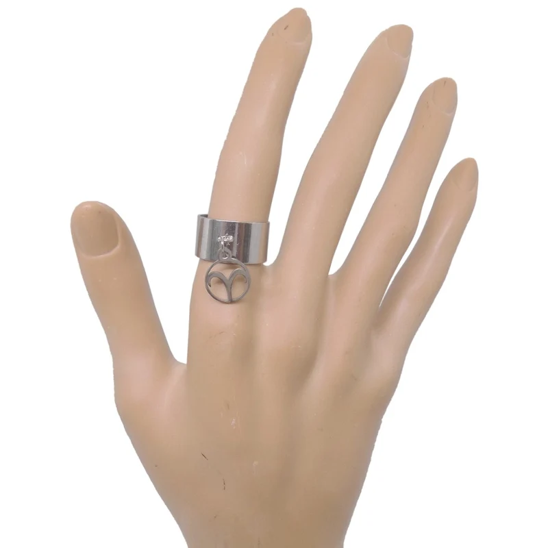 Bague large ajustable à pendentif signe astrologique bélier en acier inoxydable