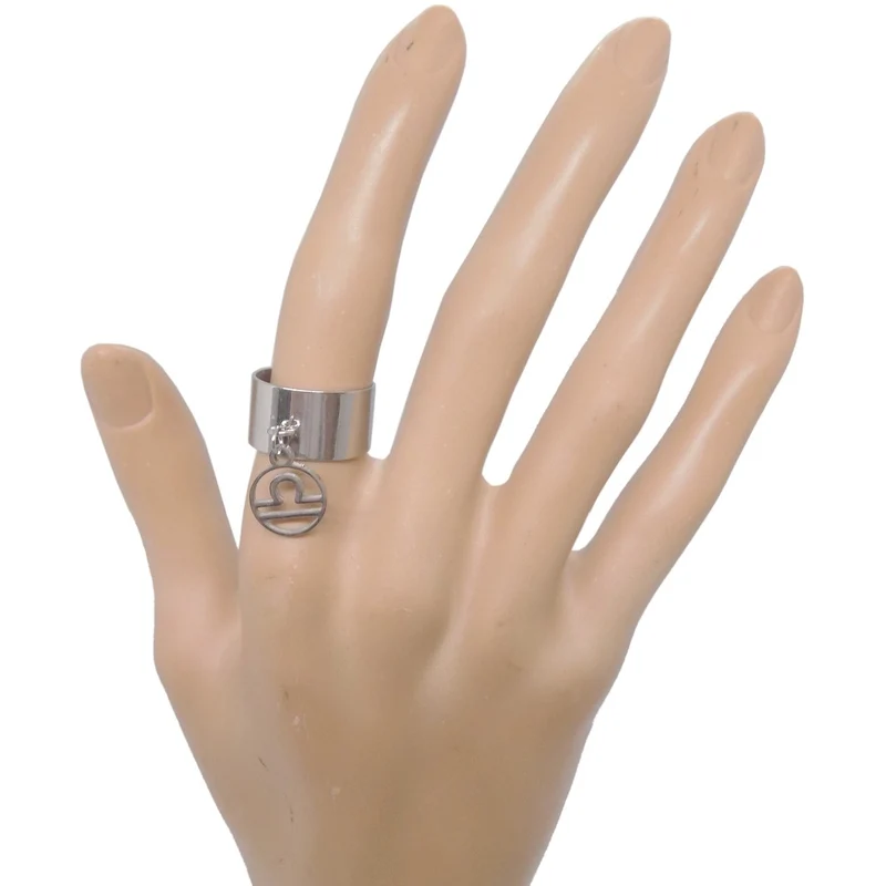 Bague large ajustable à pendentif signe astrologique balance en acier inoxydable