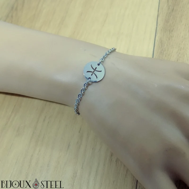 Bracelet signe astrologique poissons en acier inoxydable