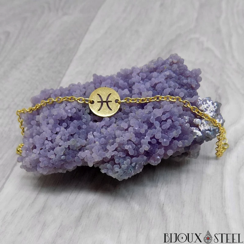 Bracelet signe astrologique poissons en acier inoxydable