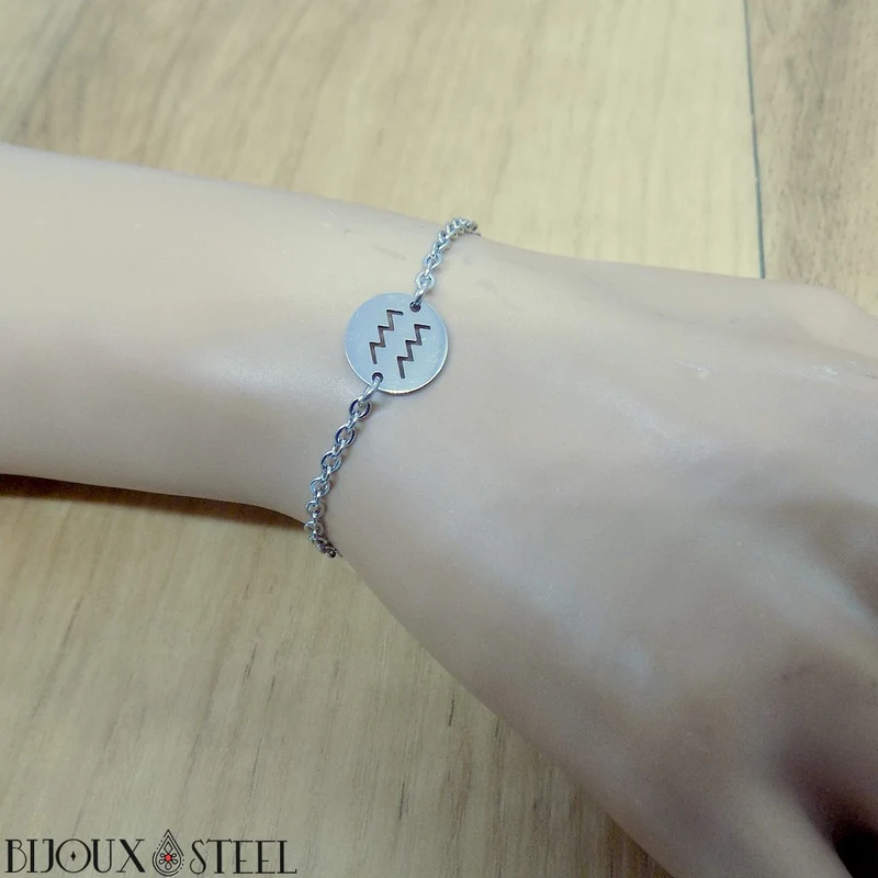 Bracelet signe astrologique verseau en acier inoxydable