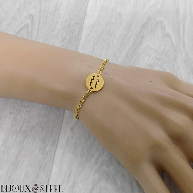 Bracelet signe astrologique verseau en acier inoxydable