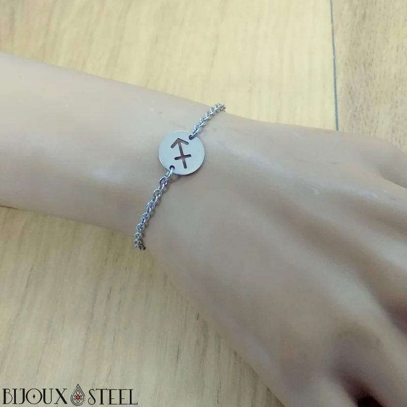 Bracelet signe astrologique sagittaire en acier inoxydable