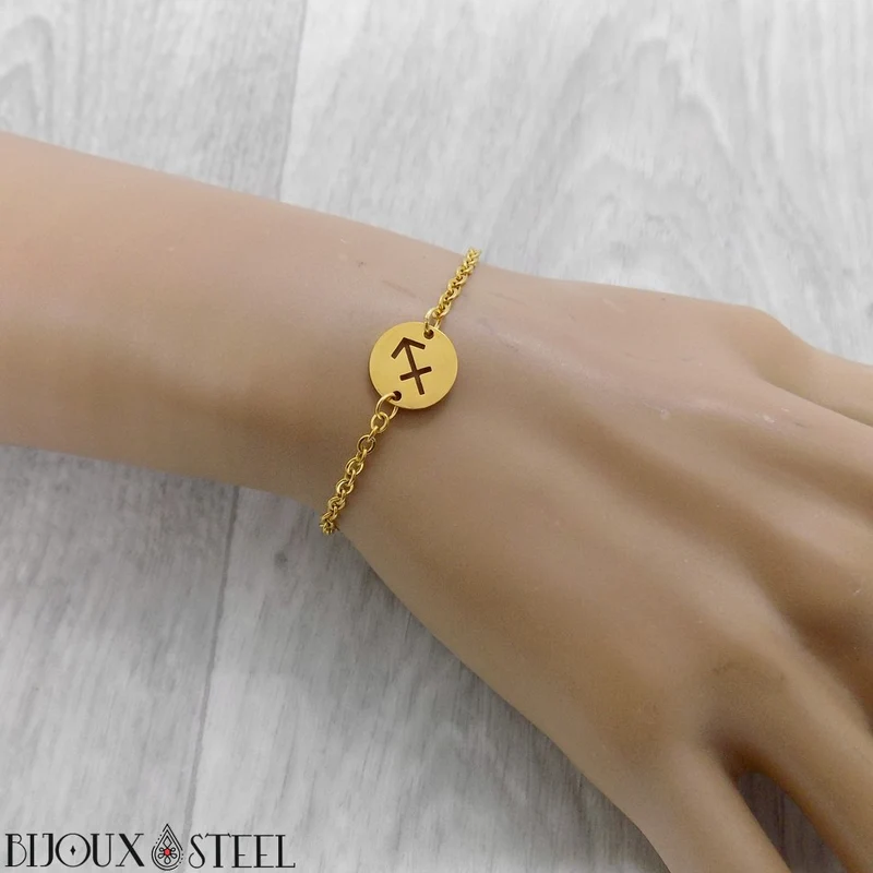 Bracelet signe astrologique sagittaire en acier inoxydable