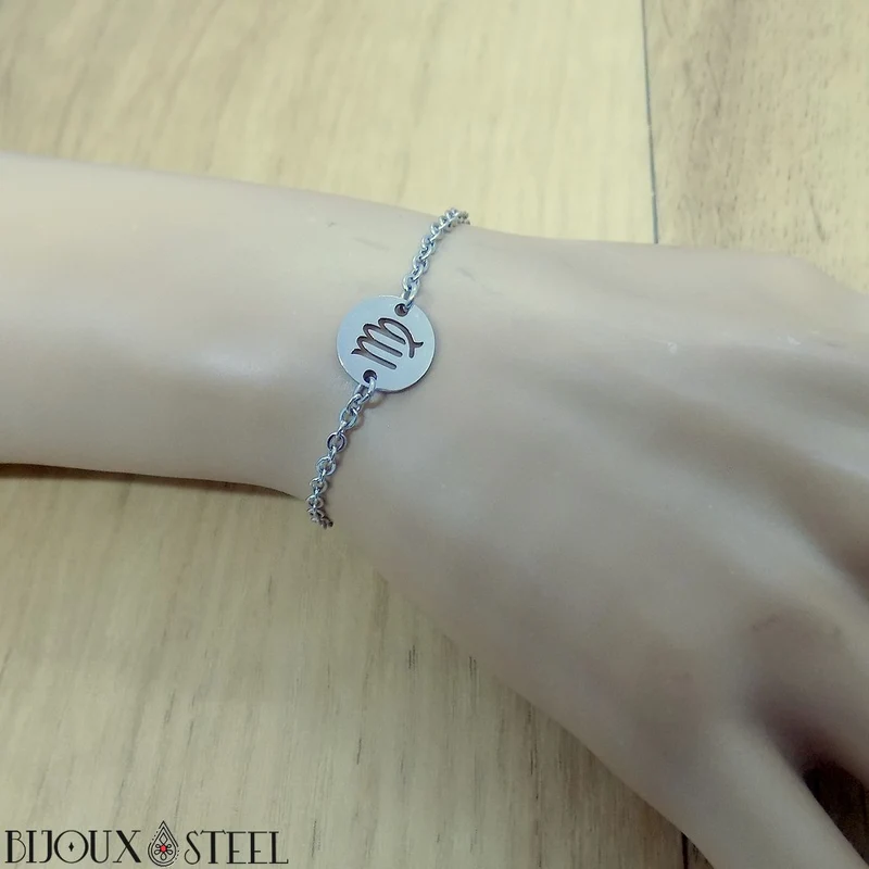 Bracelet signe astrologique vierge en acier inoxydable