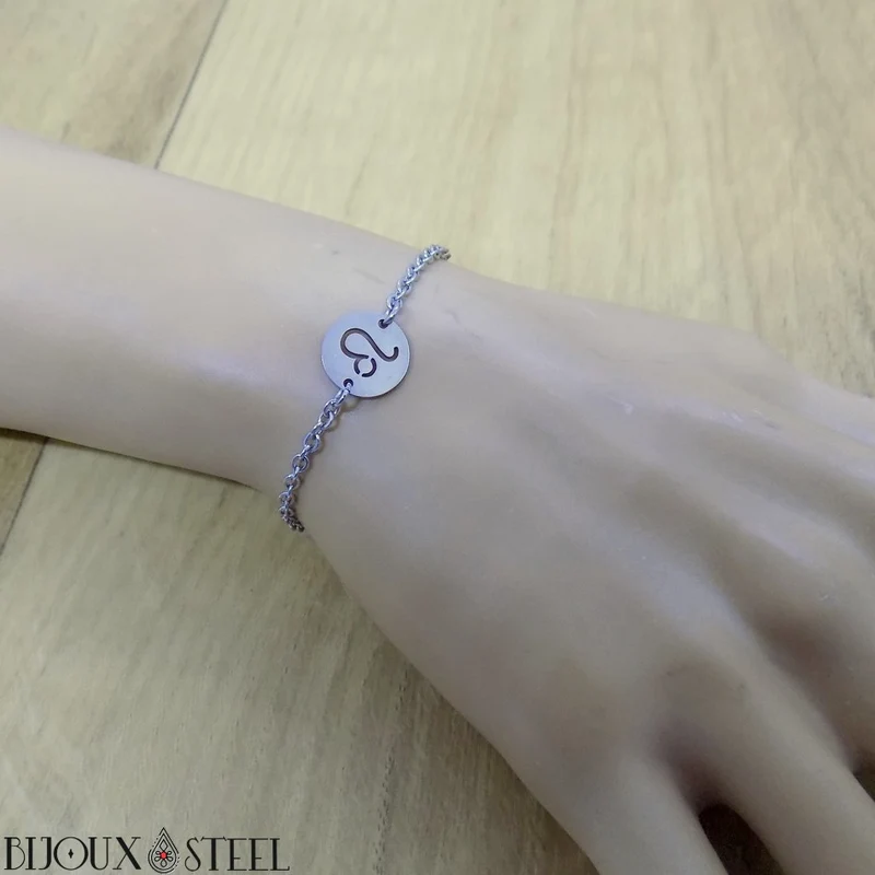 Bracelet signe astrologique lion en acier inoxydable