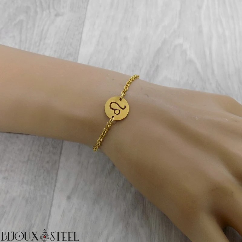 Bracelet signe astrologique lion en acier inoxydable