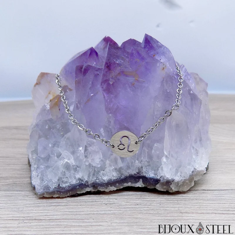 Bracelet signe astrologique lion en acier inoxydable