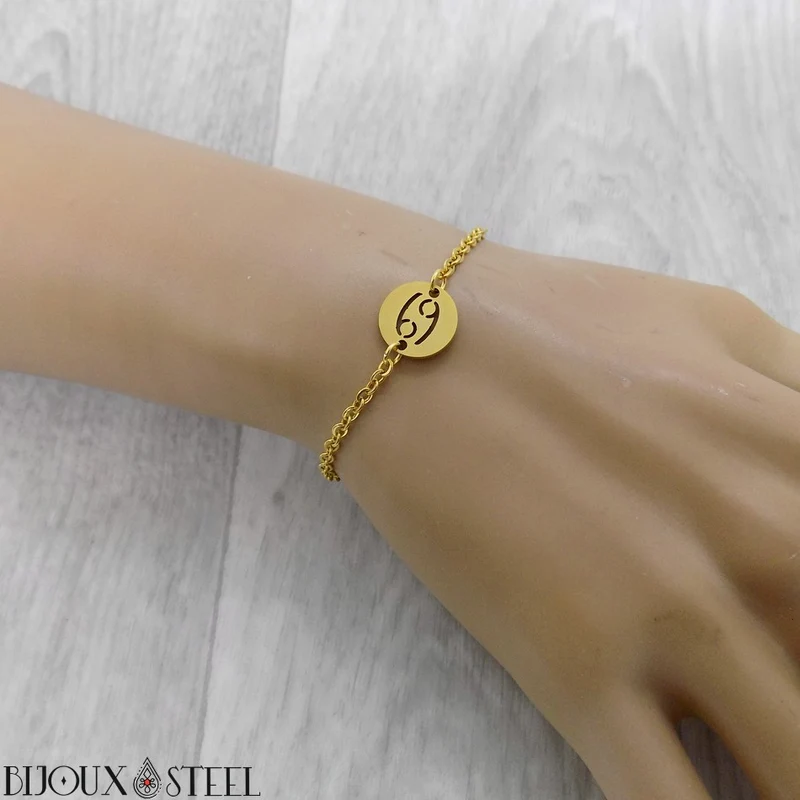 Bracelet signe astrologique cancer en acier inoxydable
