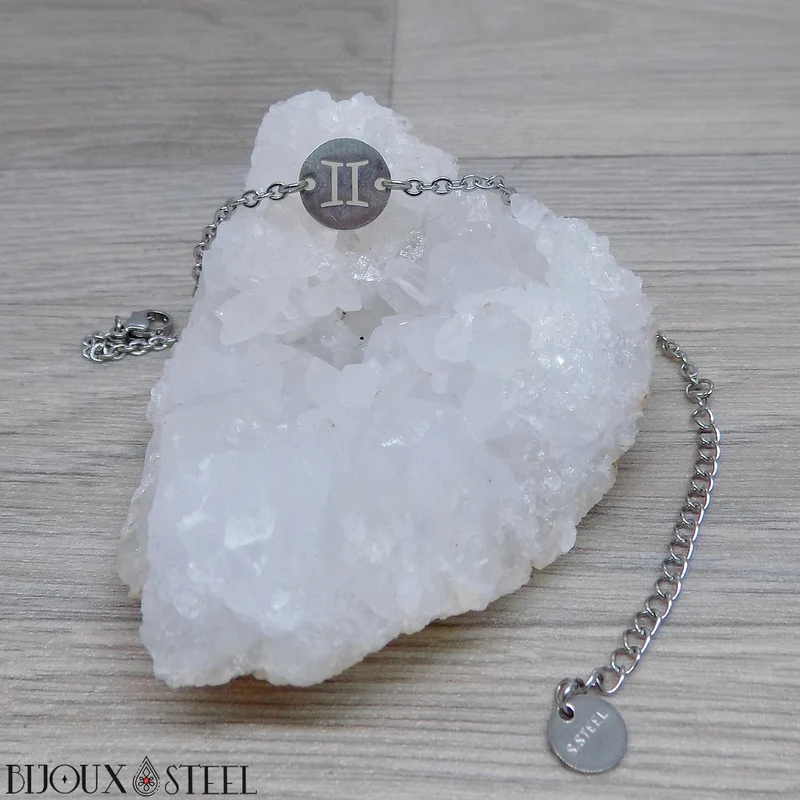 Bracelet signe astrologique gémeaux en acier inoxydable
