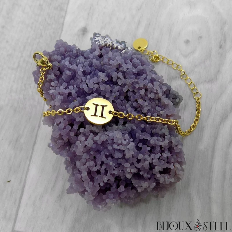 Bracelet signe astrologique gémeaux en acier inoxydable