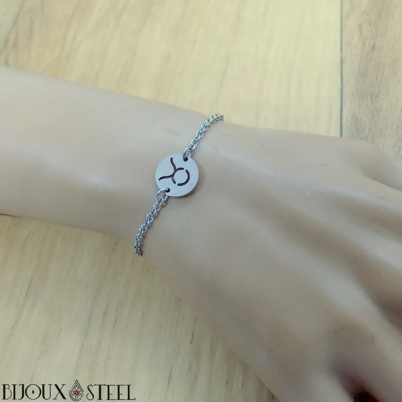 Bracelet signe astrologique taureau en acier inoxydable