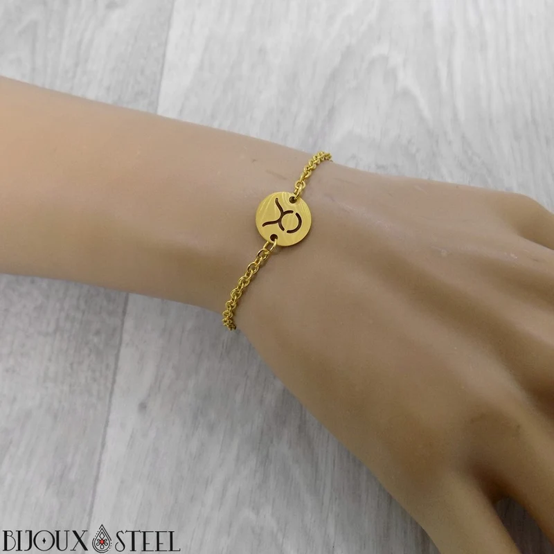 Bracelet signe astrologique taureau en acier inoxydable