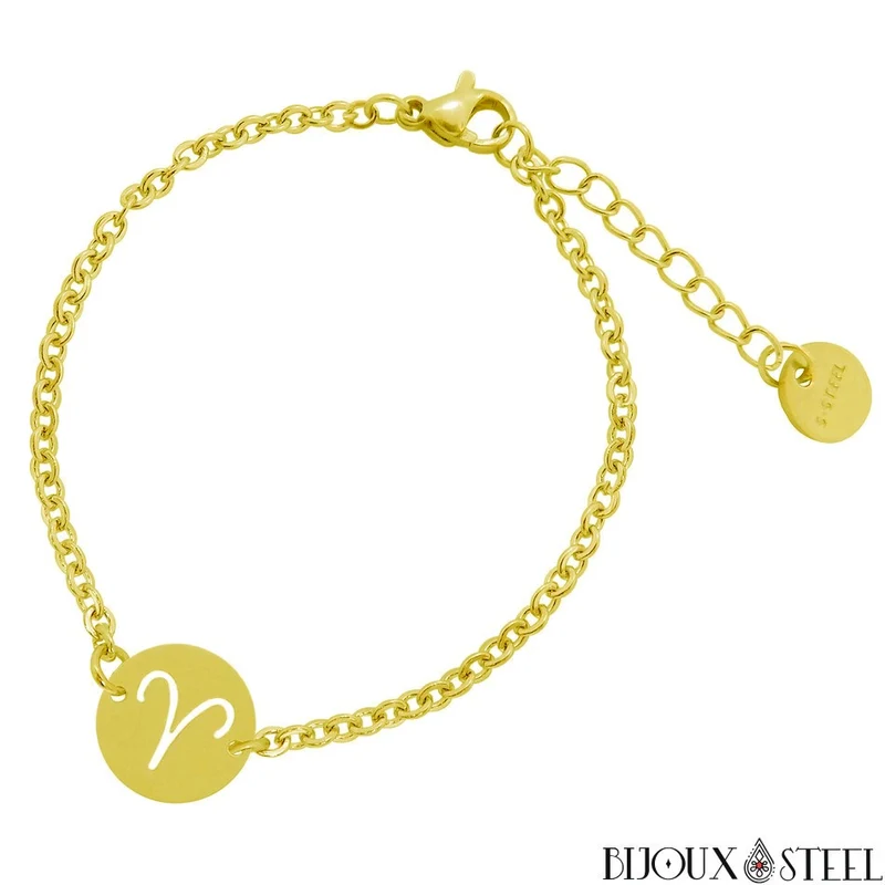 Bracelet doré à signe astrologique en acier inoxydable
