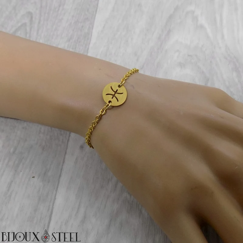 Bracelet doré à signe astrologique en acier inoxydable