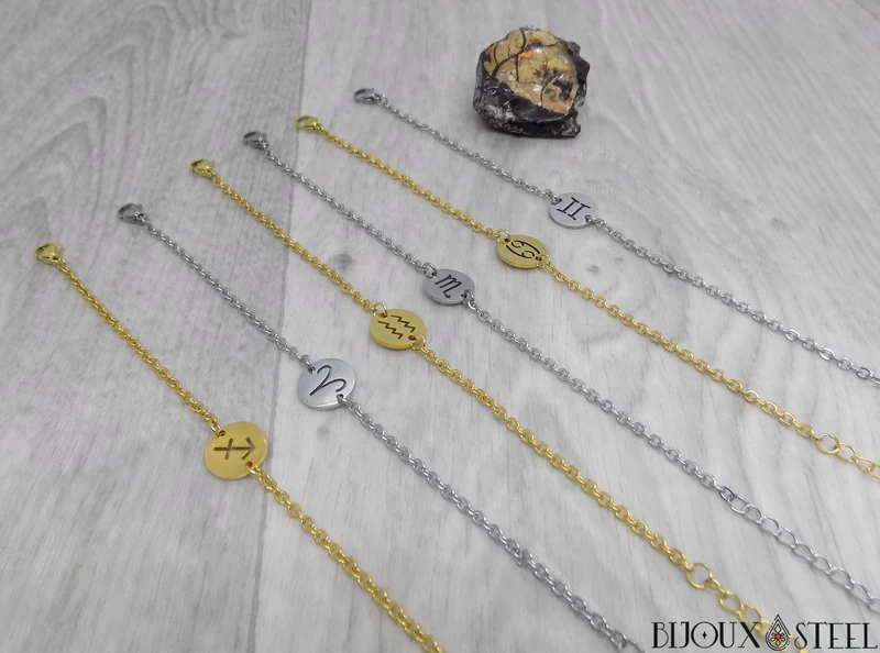 Bracelet doré à signe astrologique en acier inoxydable