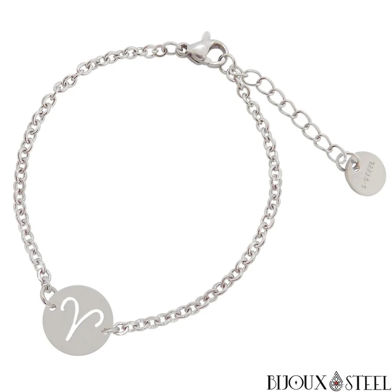 Bracelet argenté à signe astrologique en acier inoxydable