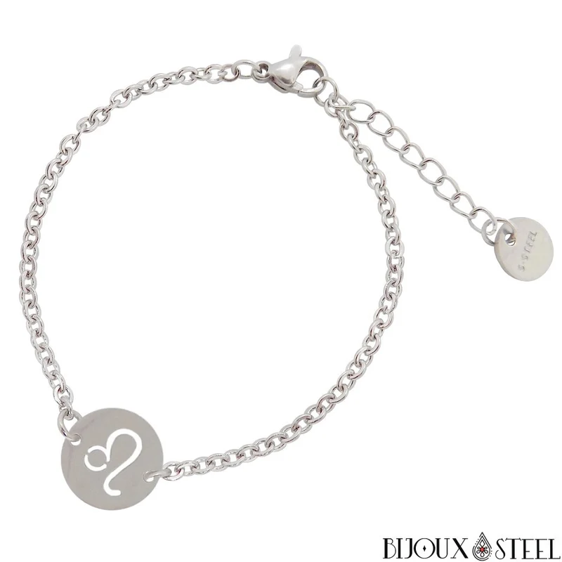 Bracelet argenté à signe astrologique en acier inoxydable