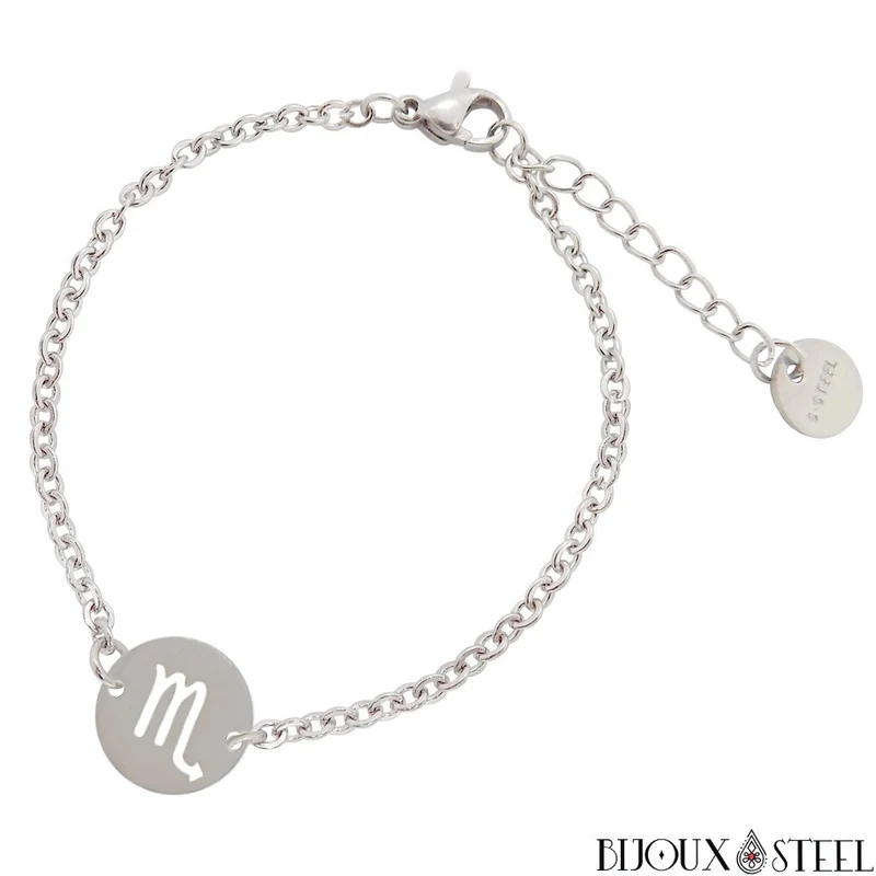 Bracelet argenté à signe astrologique en acier inoxydable