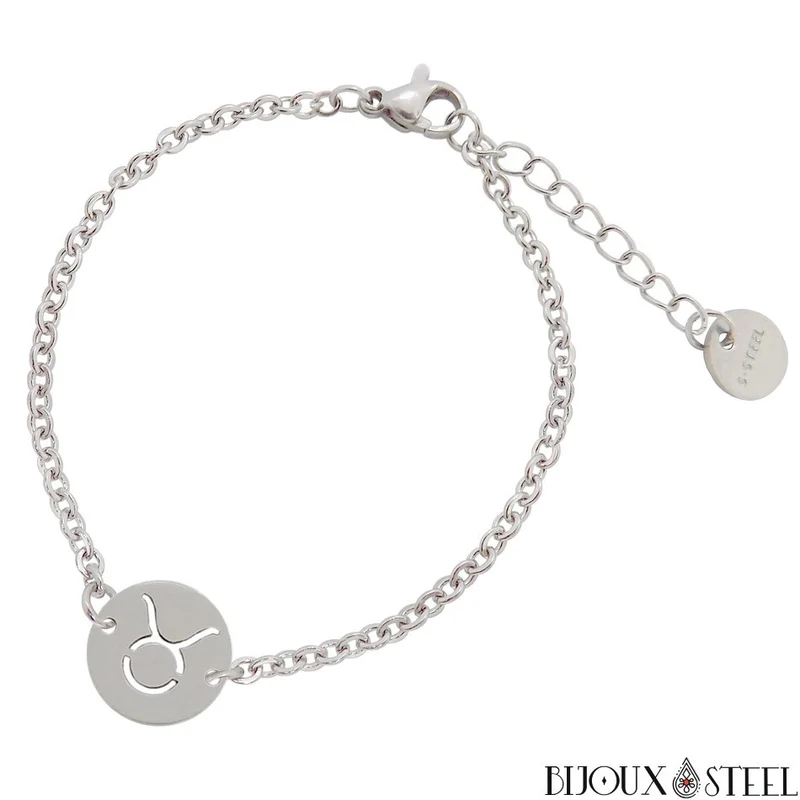 Bracelet argenté à signe astrologique en acier inoxydable