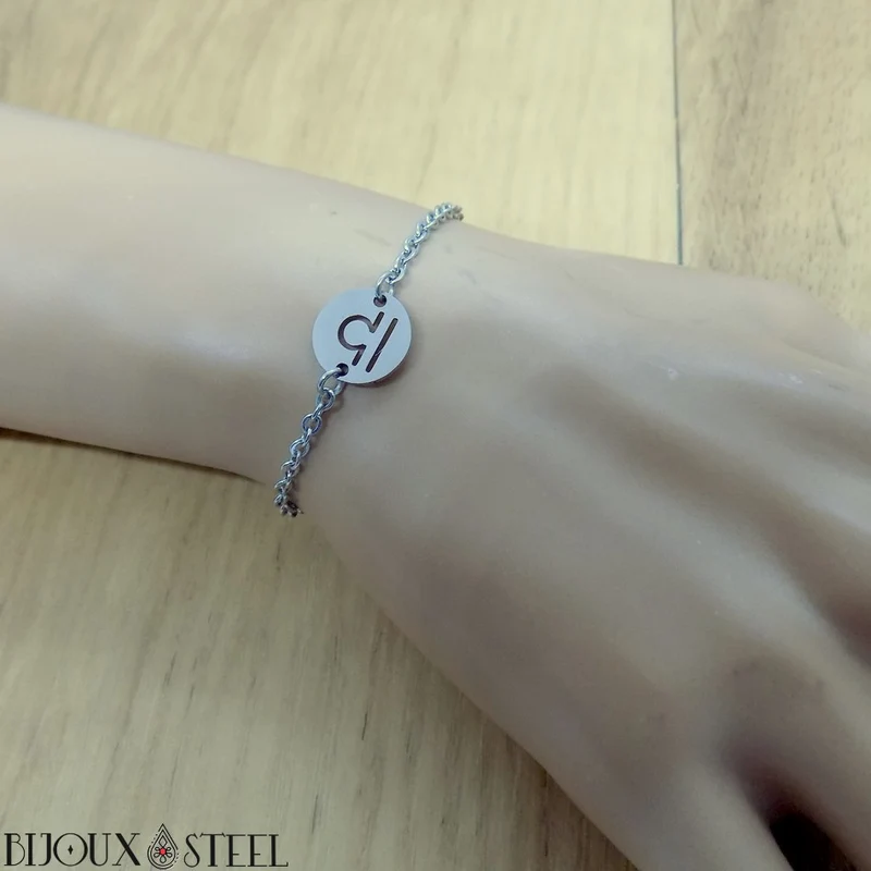 Bracelet argenté à signe astrologique en acier inoxydable