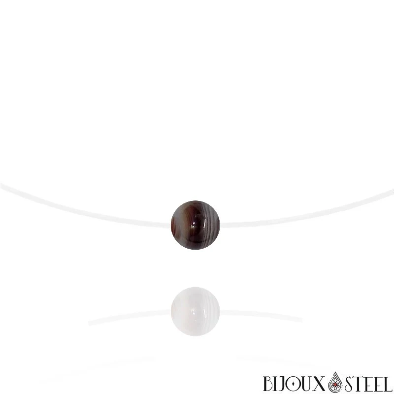 Collier à perle d'agate du Botswana sur fil de nylon