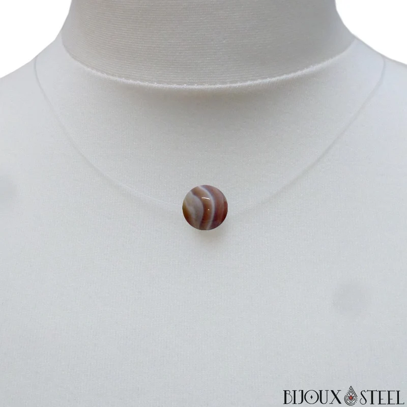 Collier à perle d'agate du Botswana sur fil de nylon