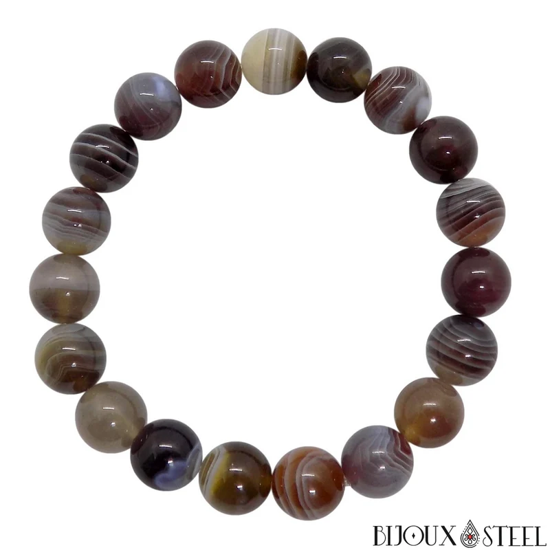 Bracelet en perles d'agate du Botswana 10mm