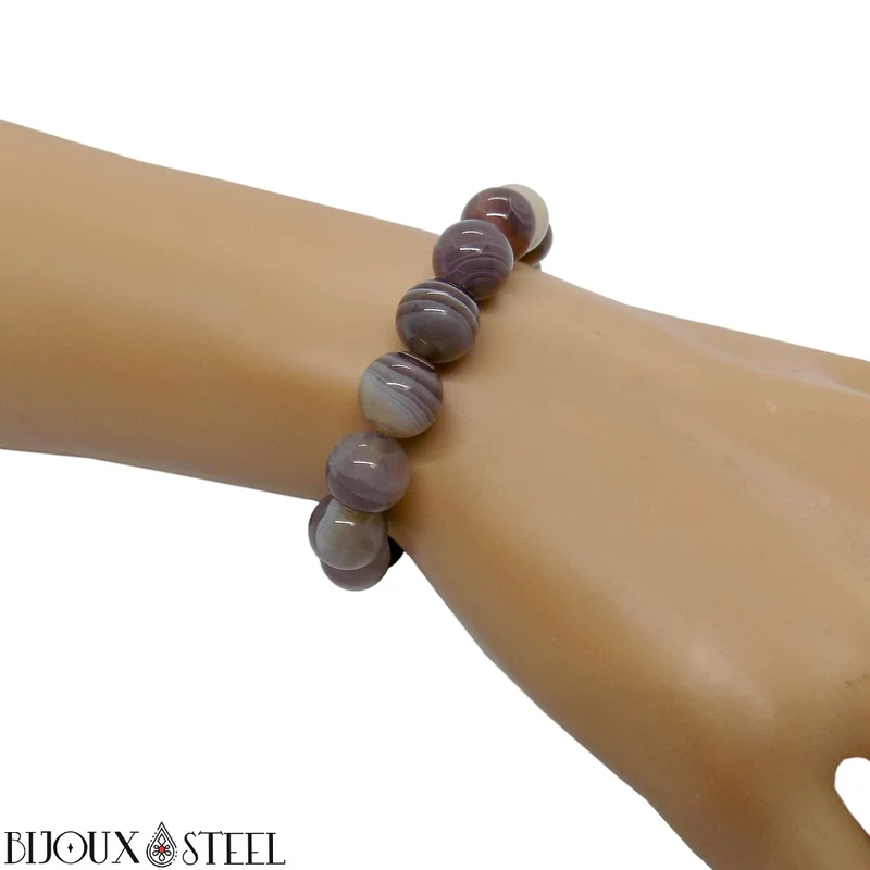 Bracelet en perles d'agate du Botswana 10mm