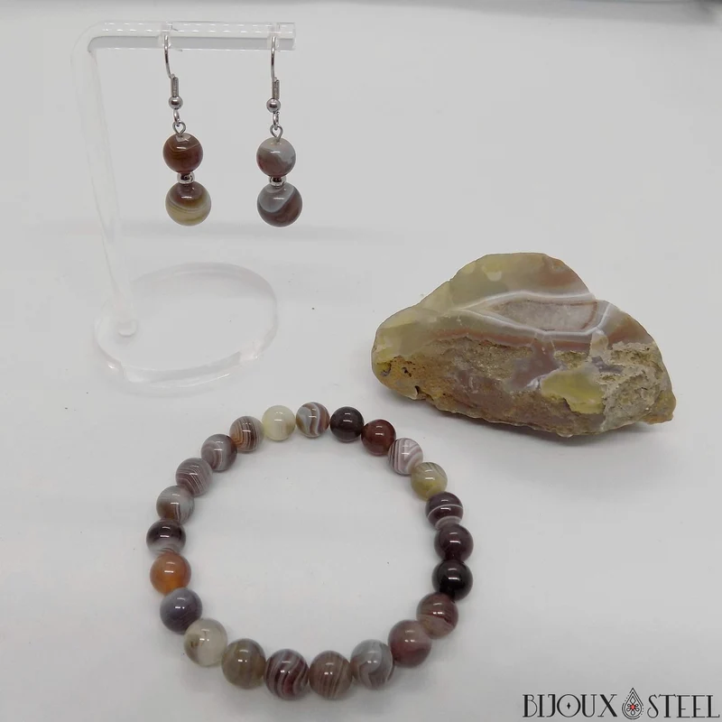 Bracelet en perles d'agate du Botswana 8mm