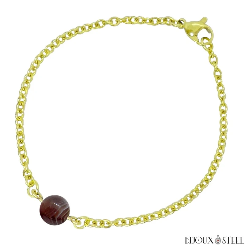 Bracelet à perle d'agate du Botswana en acier inoxydable