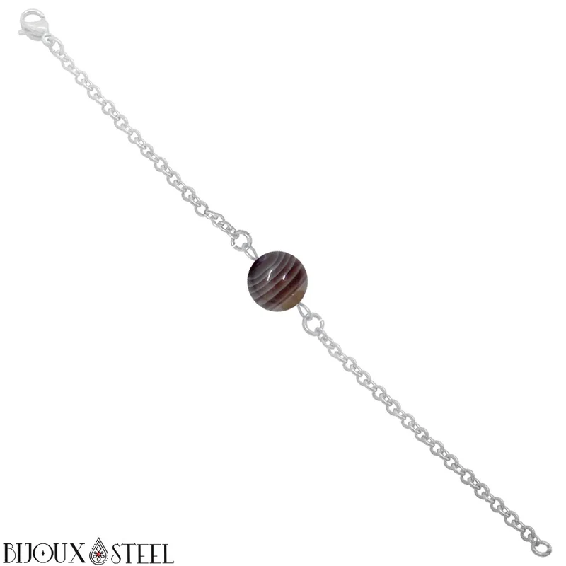 Bracelet à perle d'agate du Botswana en acier inoxydable
