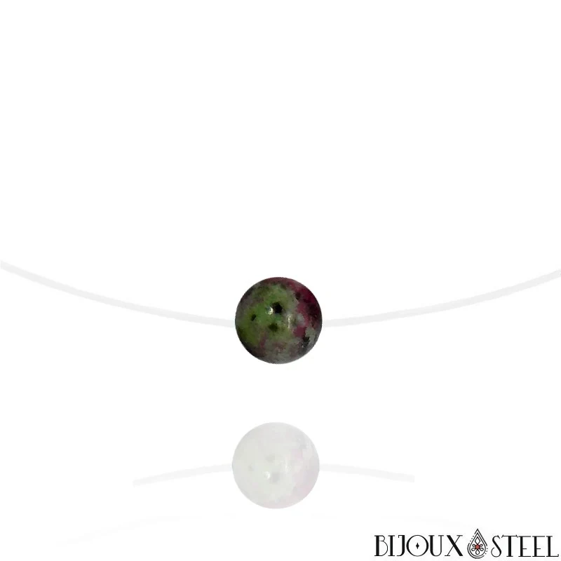 Collier à perle de rubis zoïsite sur fil de nylon