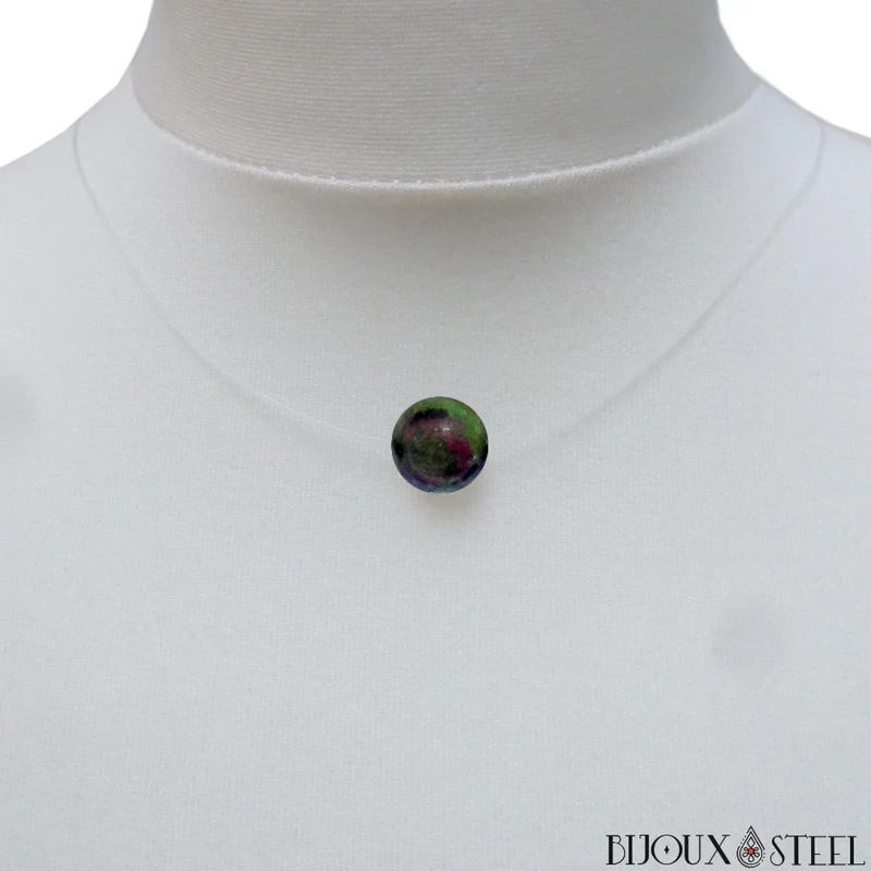 Collier à perle de rubis zoïsite sur fil de nylon
