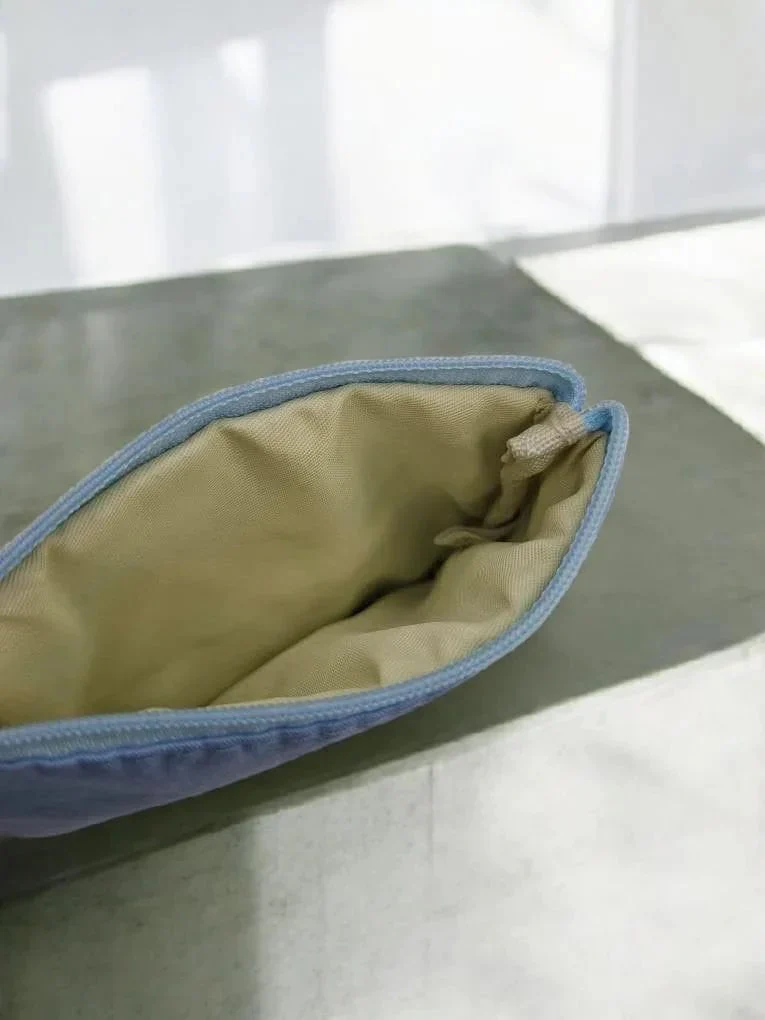 Pochette et trousse en coton vichy bleu et crème