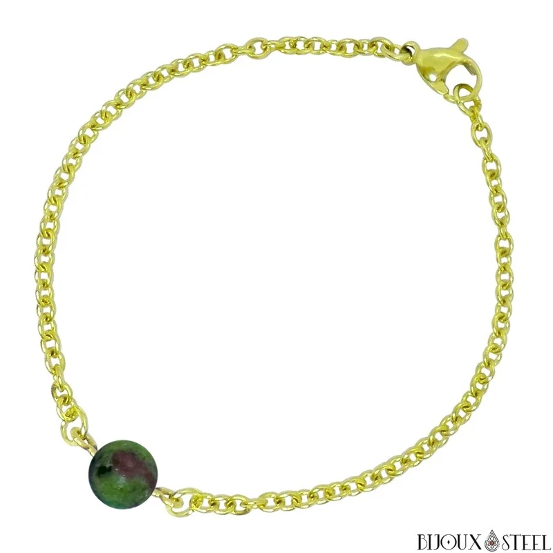 Bracelet à perle de rubis zoïsite en acier inoxydable