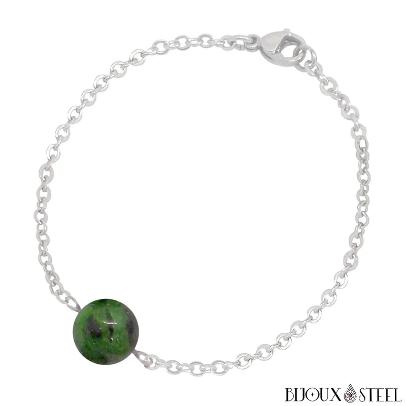 Bracelet à perle de rubis zoïsite en acier inoxydable