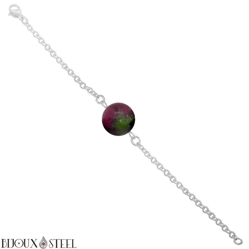 Bracelet à perle de rubis zoïsite en acier inoxydable