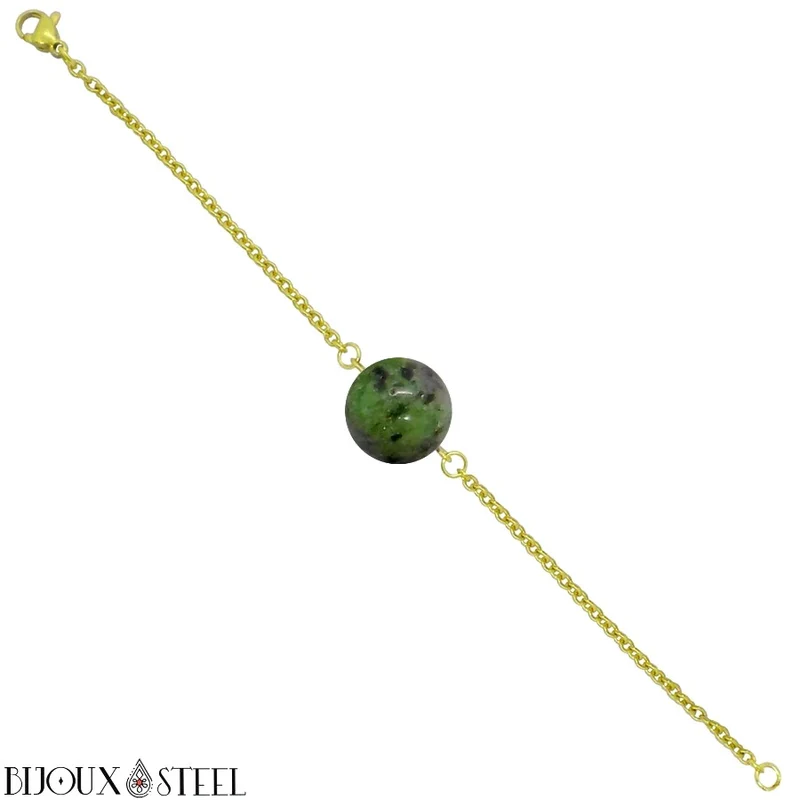 Bracelet à perle de rubis zoïsite en acier inoxydable