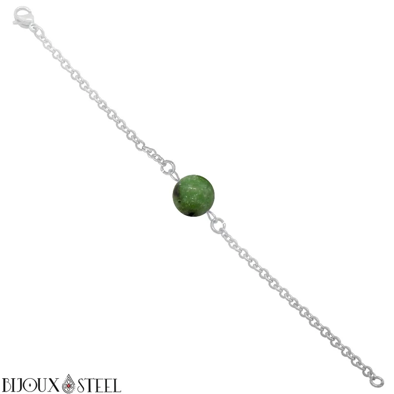 Bracelet à perle de rubis zoïsite en acier inoxydable