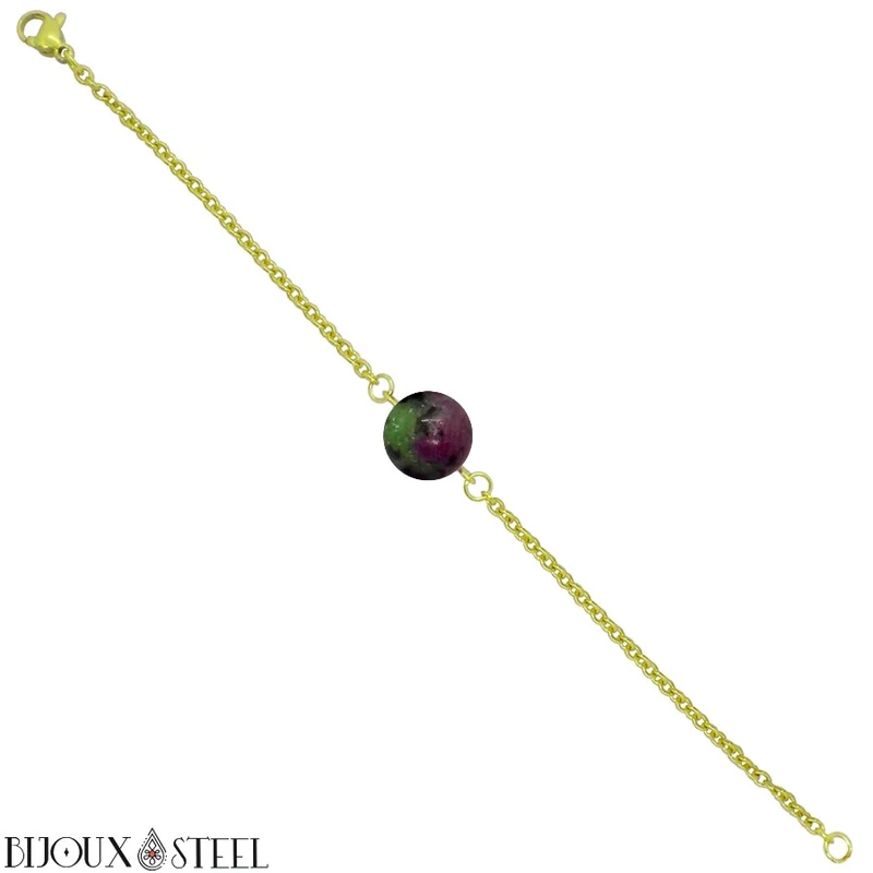 Bracelet à perle de rubis zoïsite en acier inoxydable