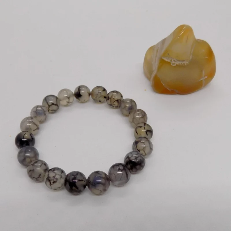 Bracelet en perles d'agate veine de dragon grise 10mm
