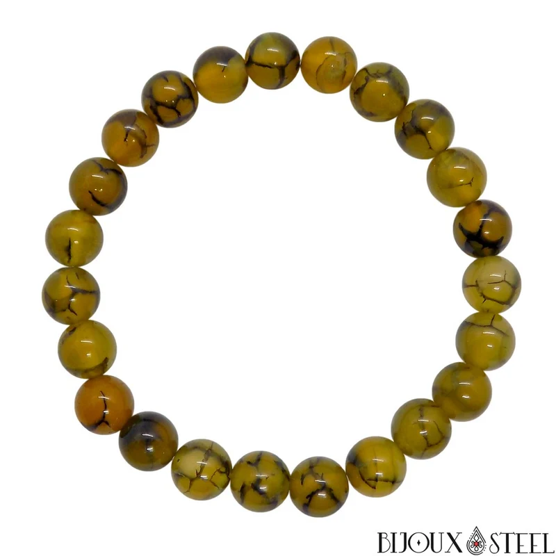 Bracelet en perles d'agate veine de dragon jaune 8mm