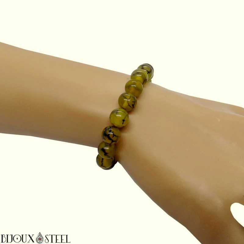 Bracelet en perles d'agate veine de dragon jaune 8mm