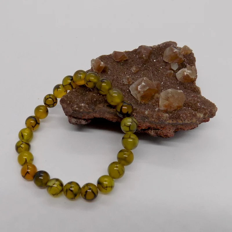 Bracelet en perles d'agate veine de dragon jaune 8mm
