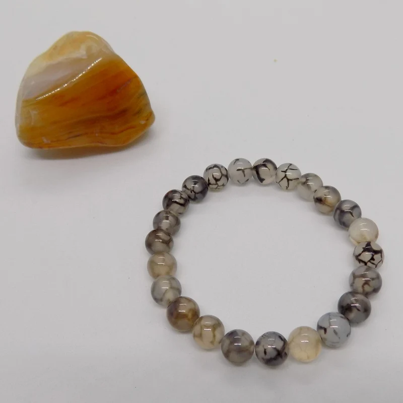 Bracelet en perles d'agate veine de dragon grise 8mm